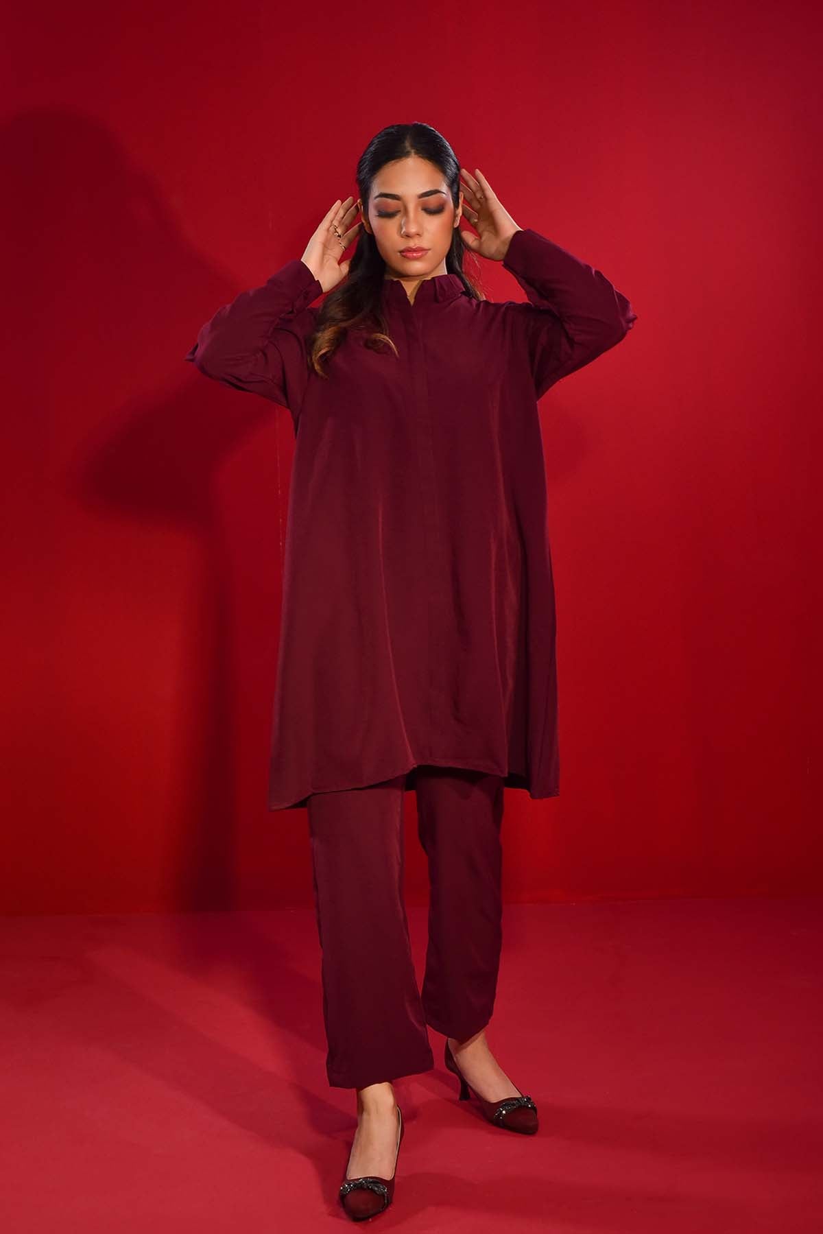 Maroon Asymmetrical Co-Ord Set