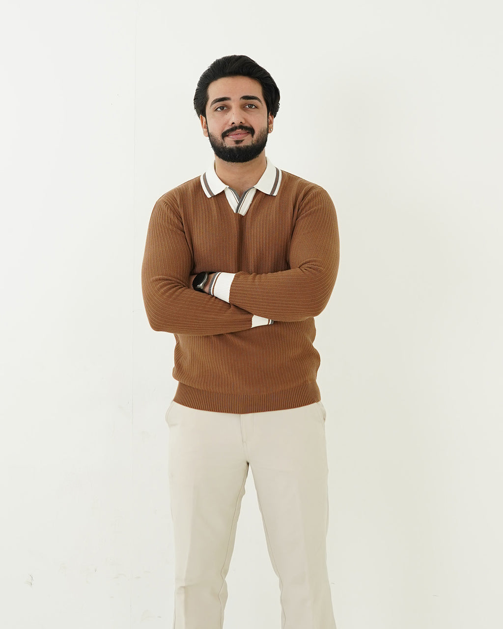 Camel Brown Johnny Collar Sweater