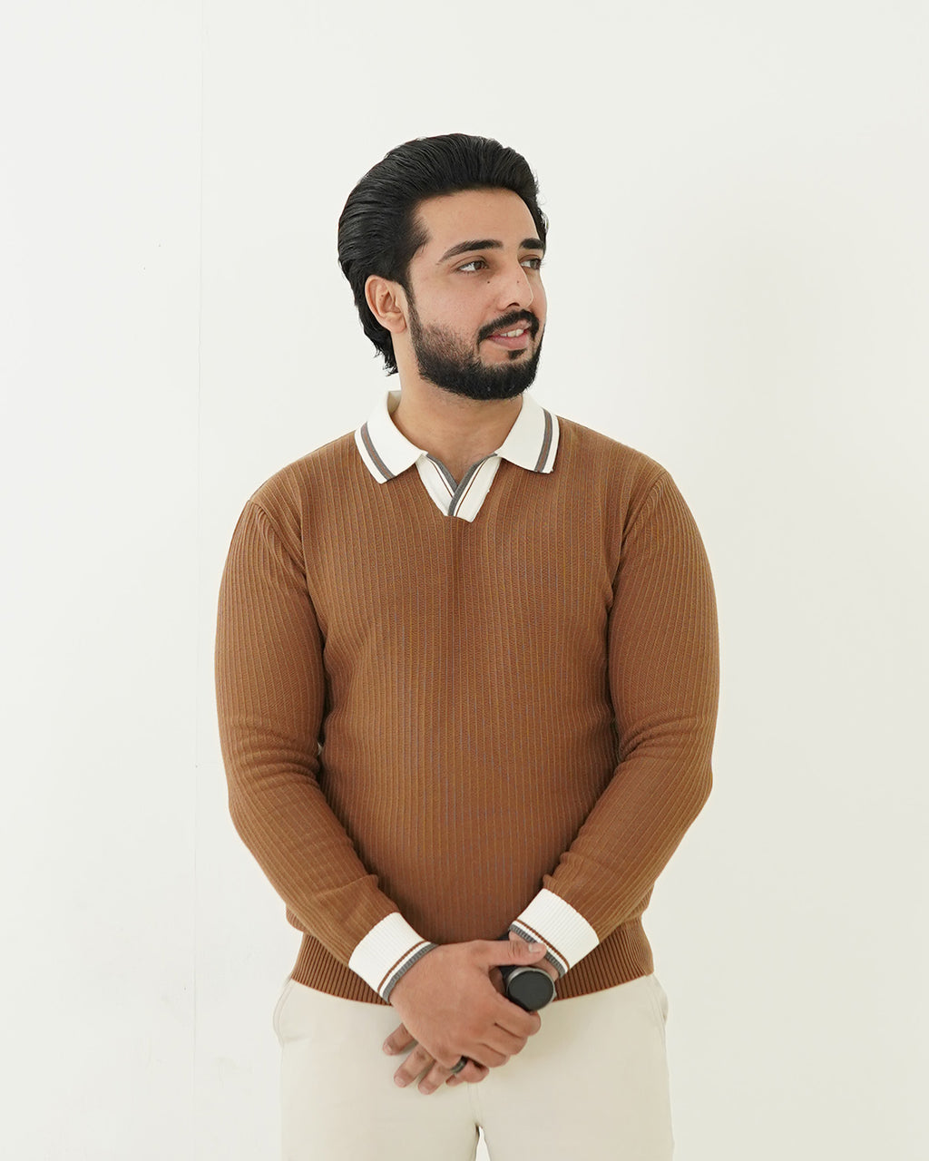 Camel Brown Johnny Collar Sweater