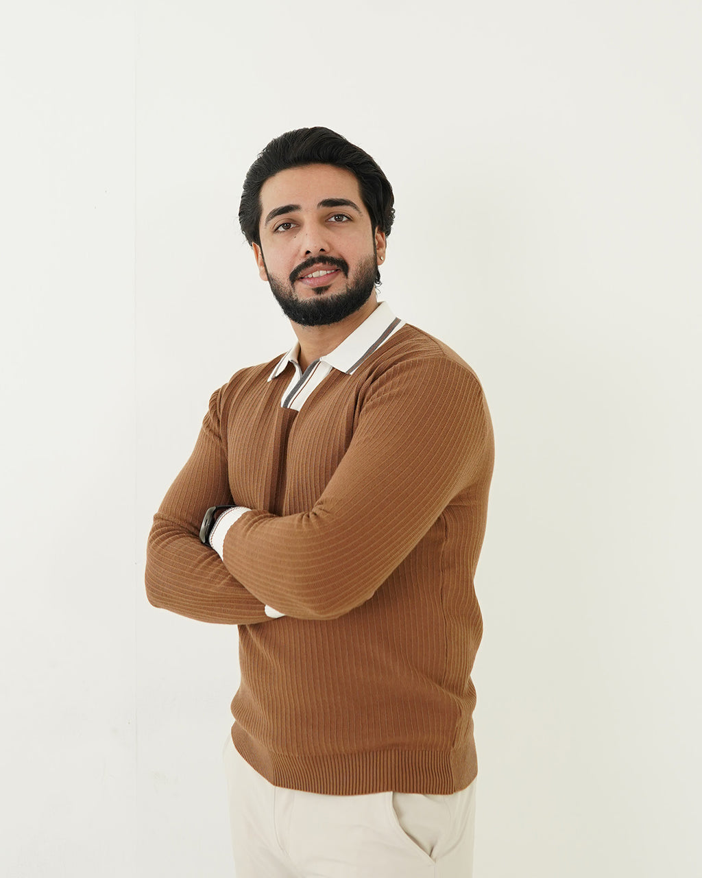 Camel Brown Johnny Collar Sweater