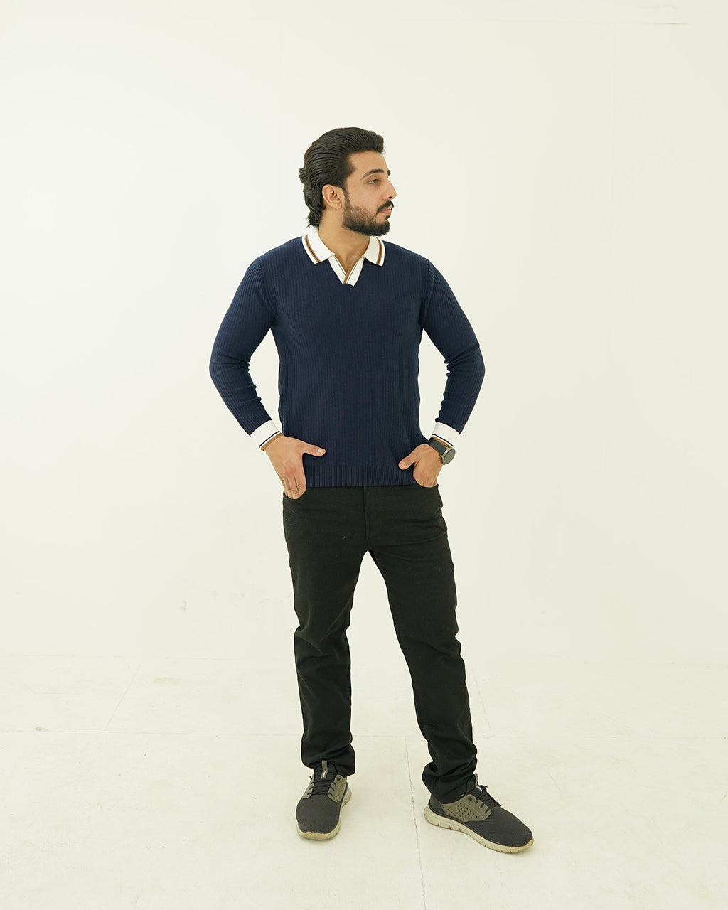 Blue Johnny Collar Sweater