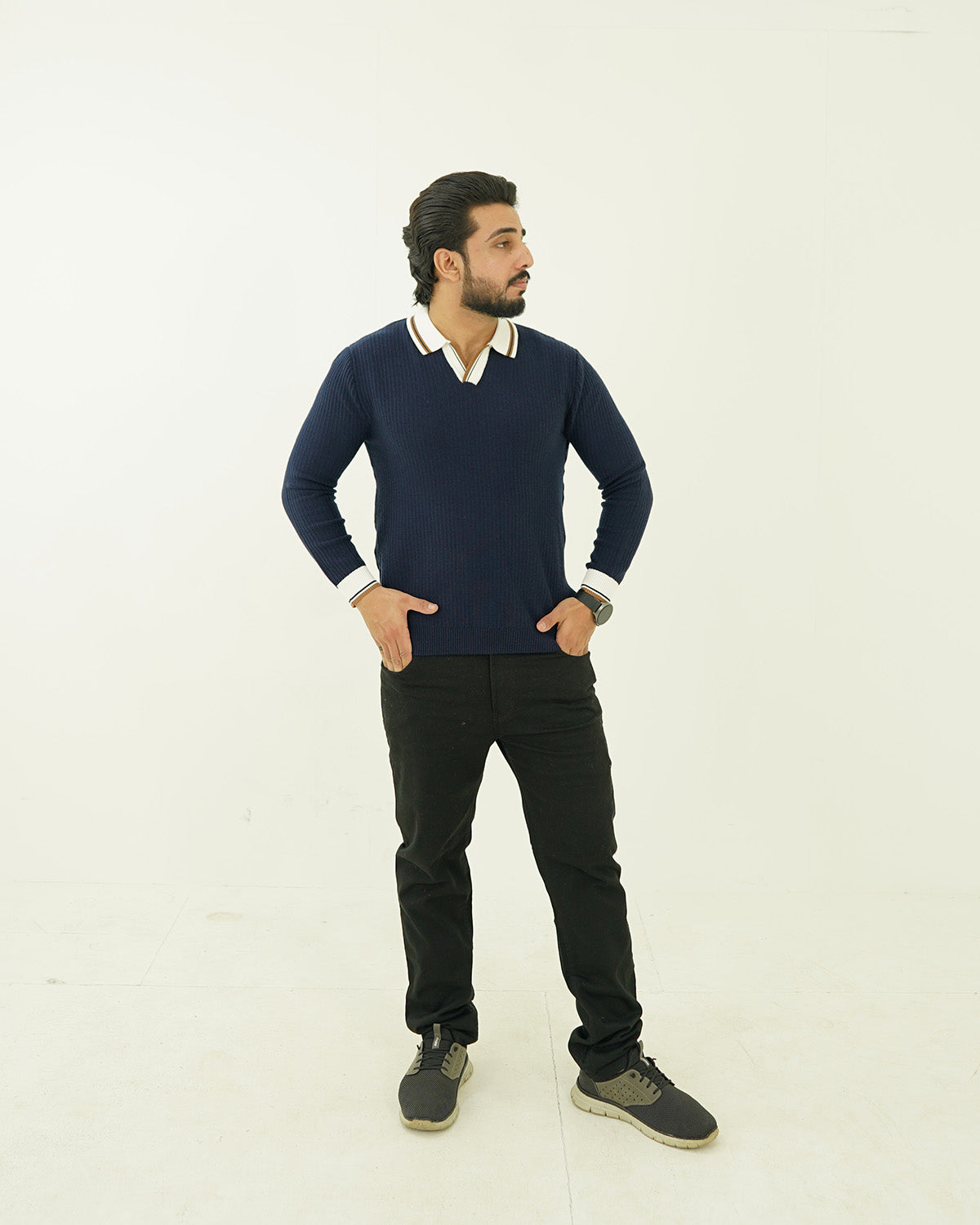 Blue Johnny Collar Sweater