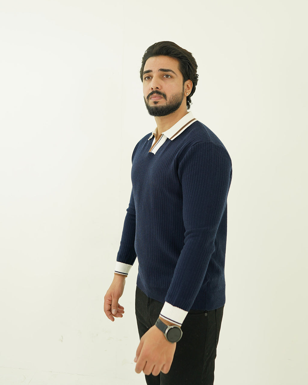 Blue Johnny Collar Sweater