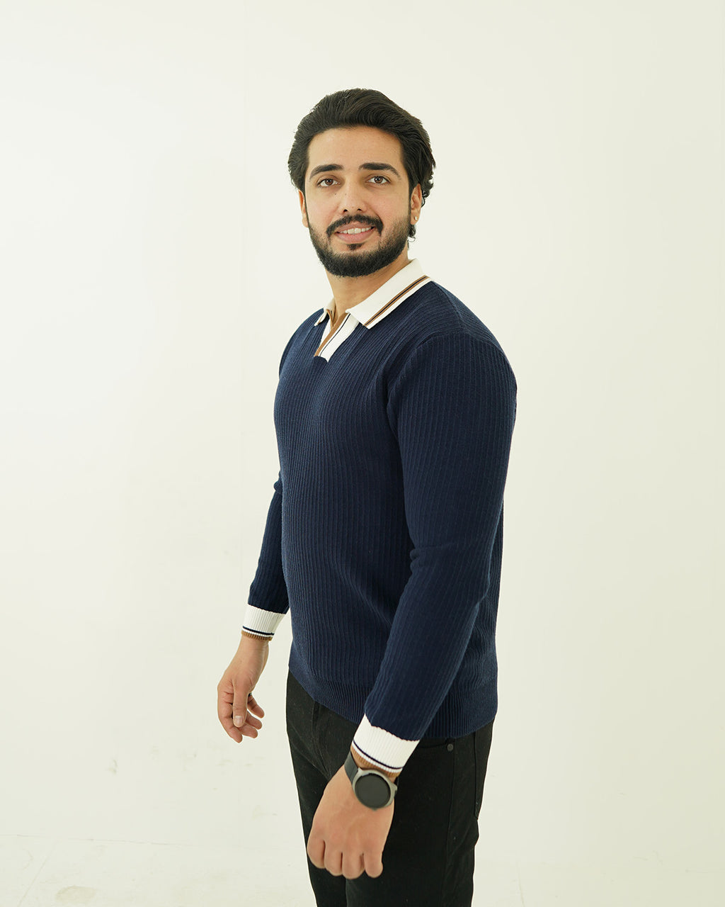 Blue Johnny Collar Sweater