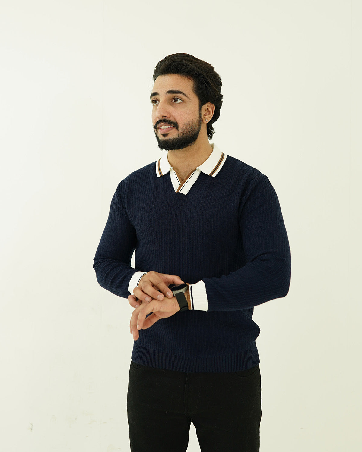 Blue Johnny Collar Sweater