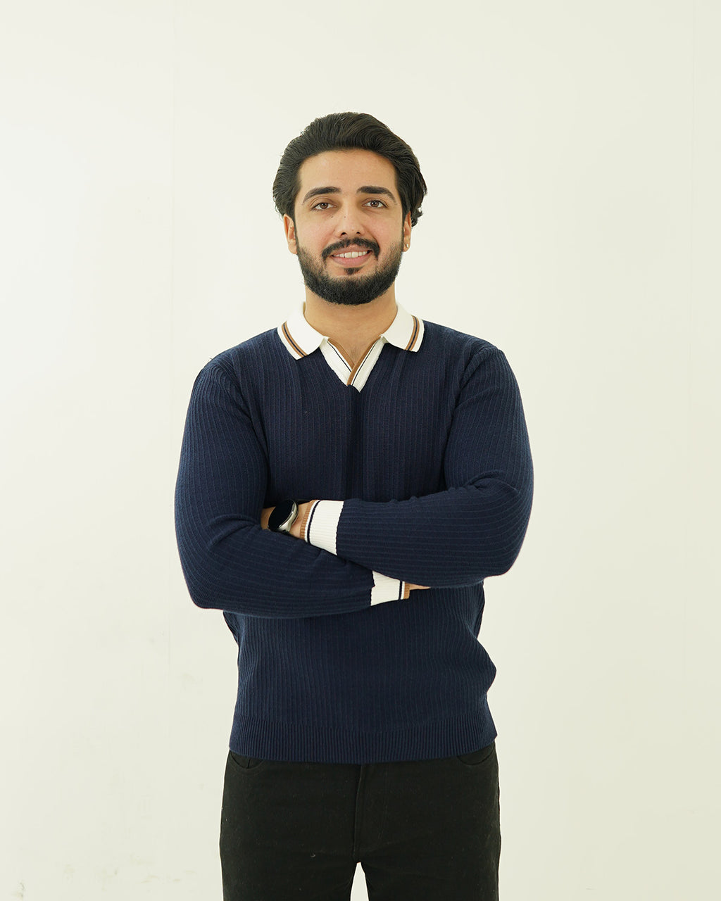 Blue Johnny Collar Sweater