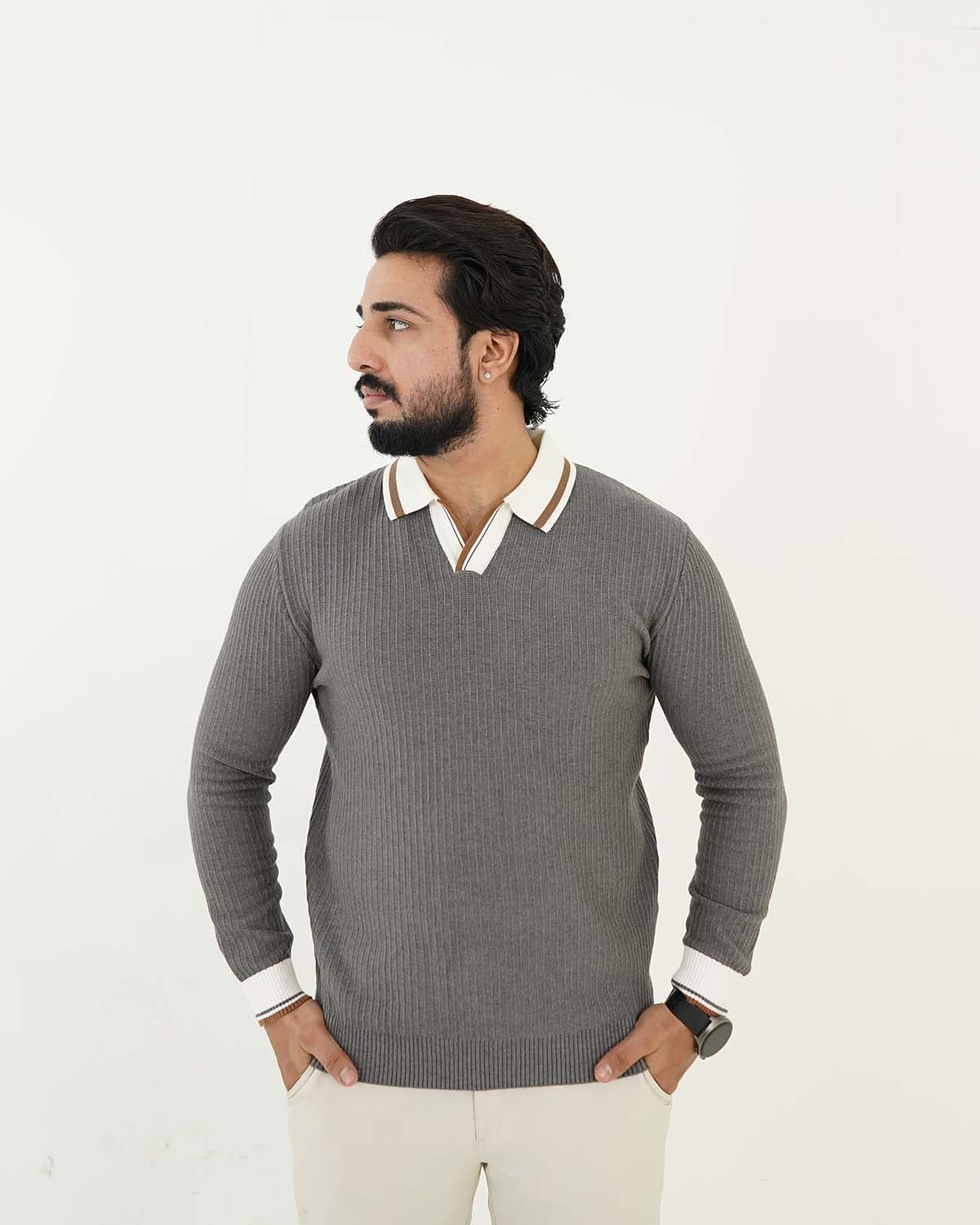 Gray Johnny Collar Sweater