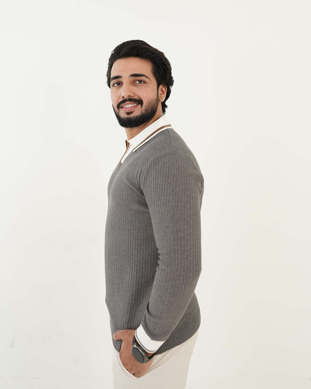 Gray Johnny Collar Sweater