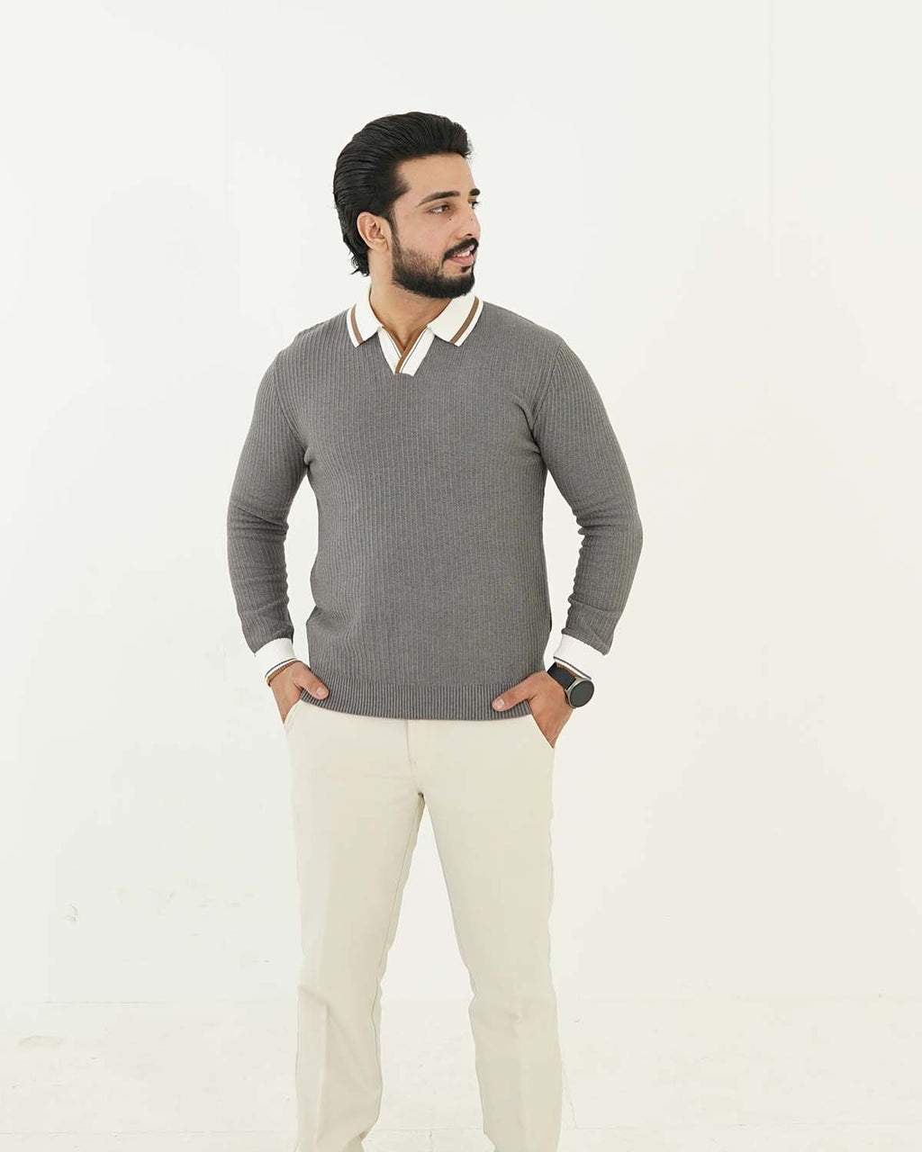 Gray Johnny Collar Sweater