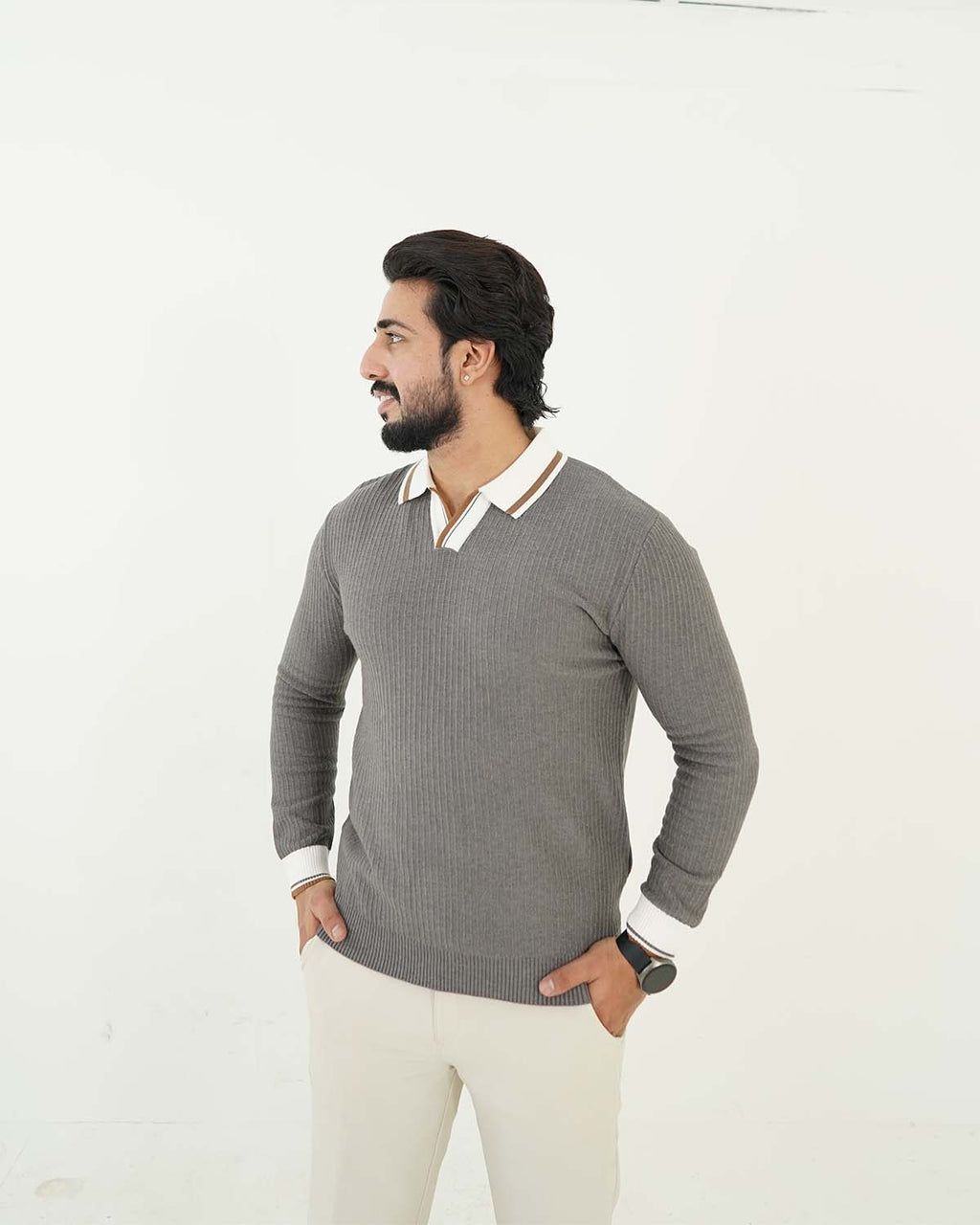 Gray Johnny Collar Sweater