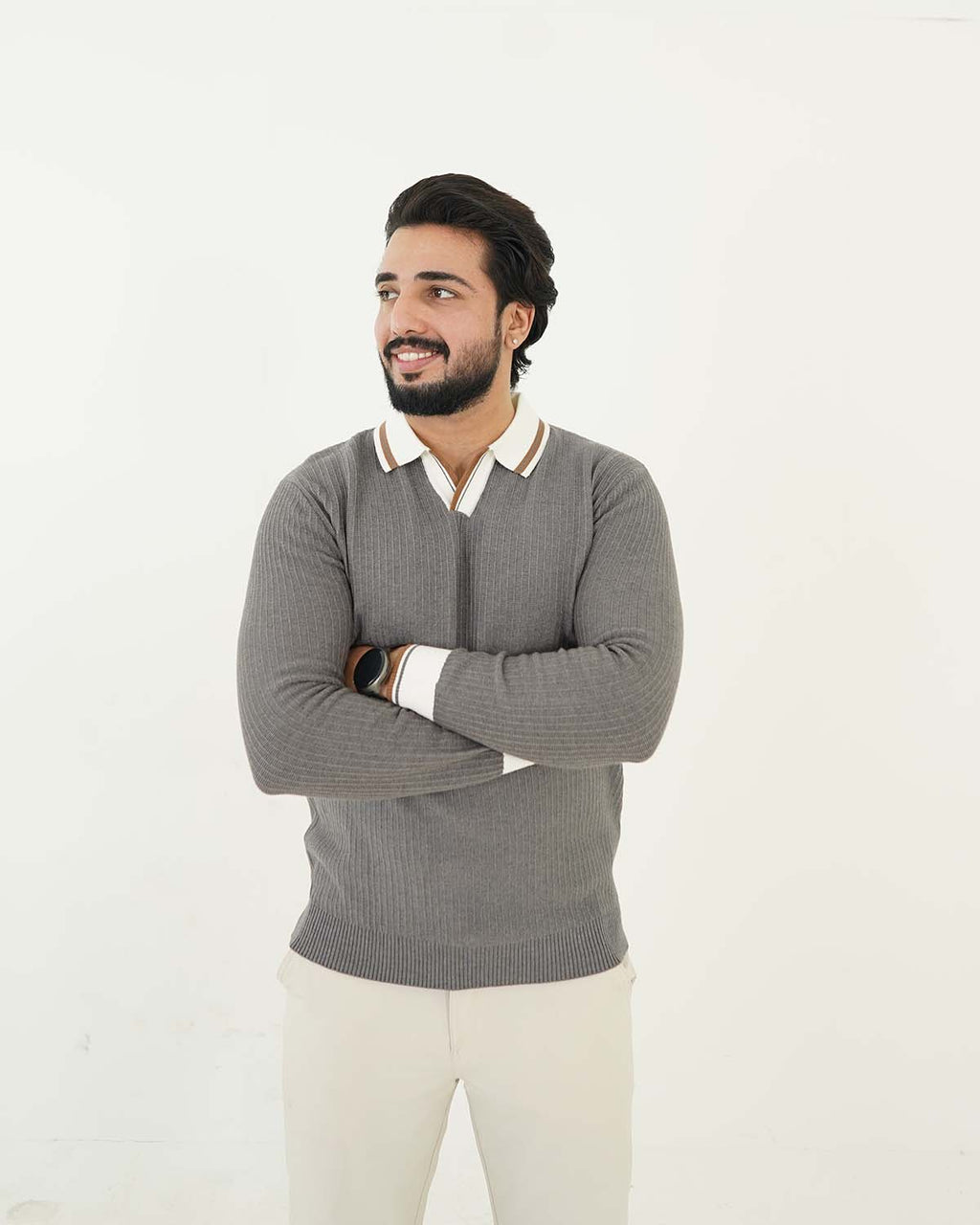 Gray Johnny Collar Sweater