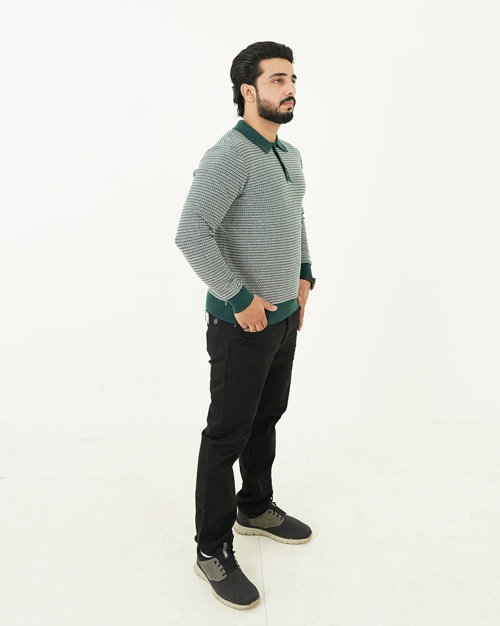 Textured Green Polo Sweater