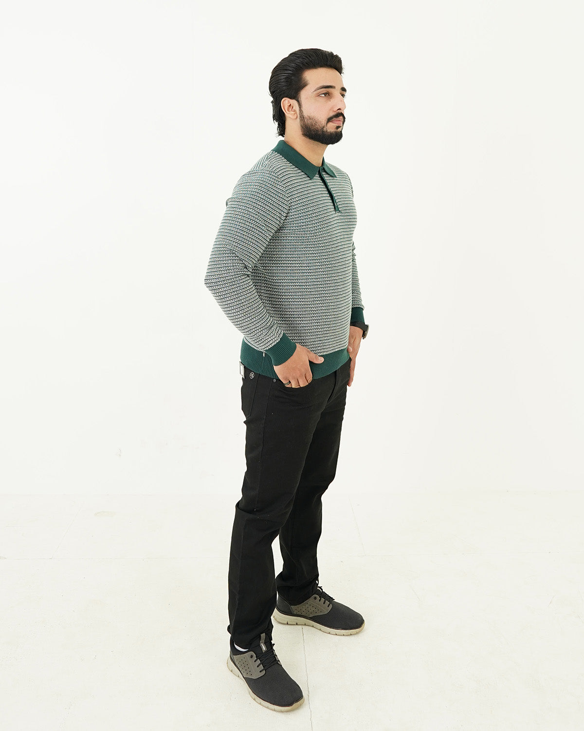 Textured Green Polo Sweater