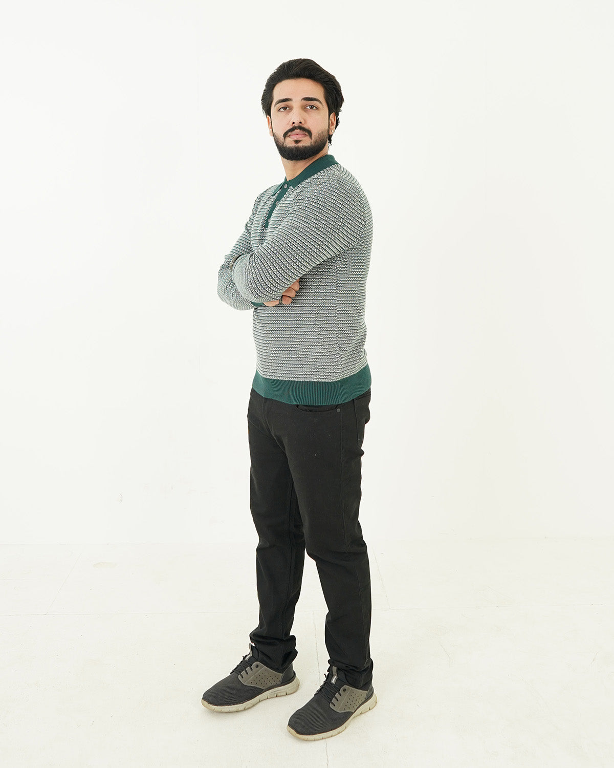 Textured Green Polo Sweater