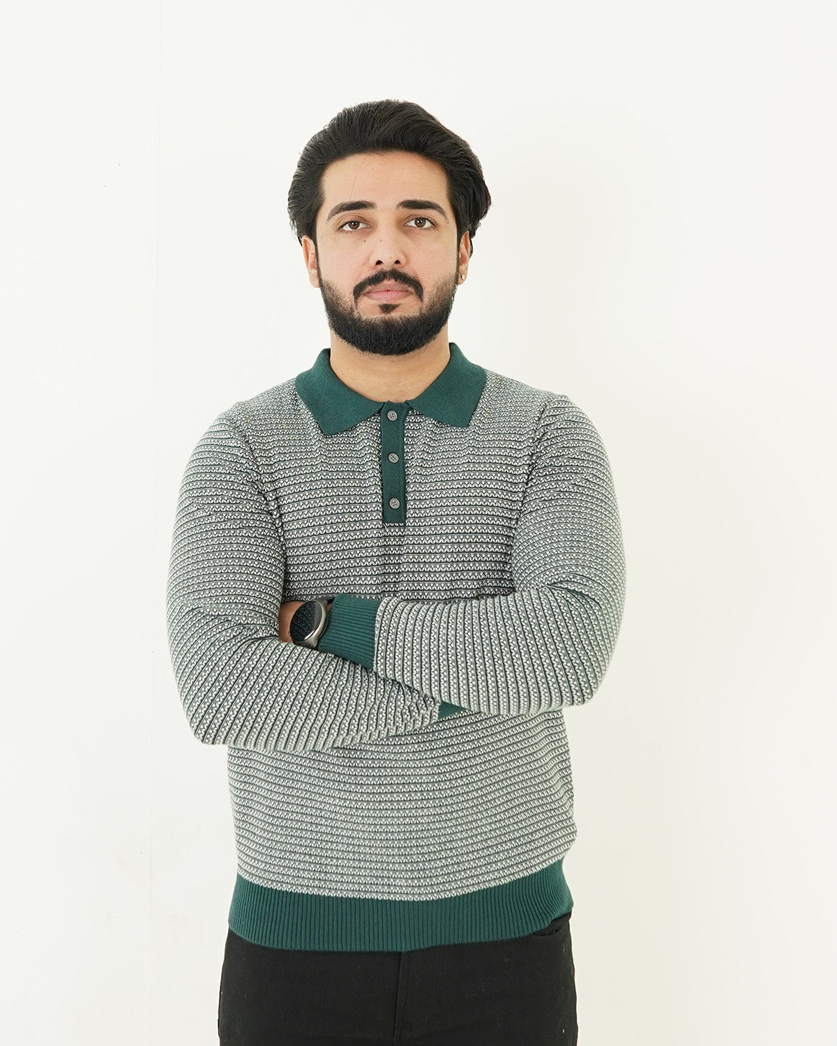 Textured Green Polo Sweater