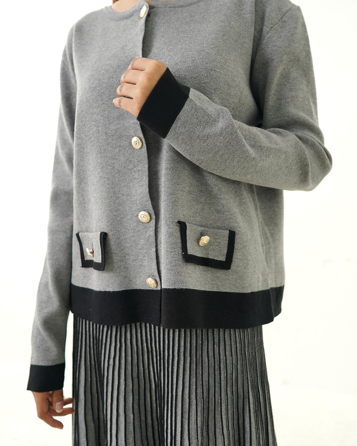 Silver Mist Button Shirt & Pleated Skirt Set