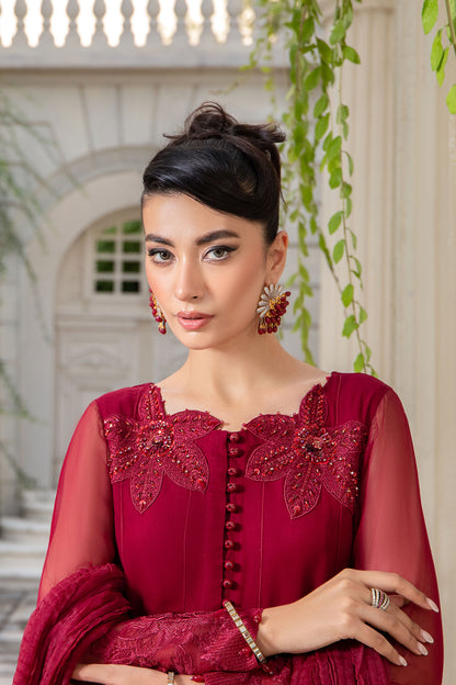 Elegant Maroon Embroidered Formal Dress