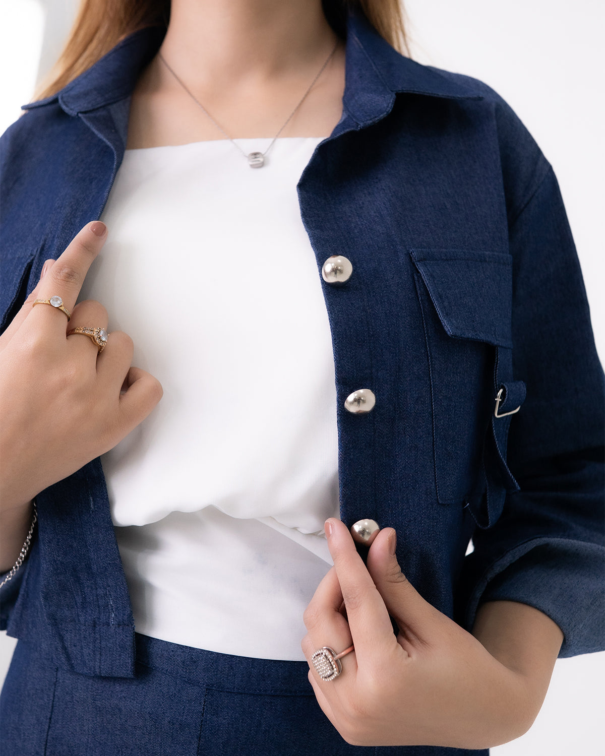 Navy Denim Cargo Co-ord Set (3pcs)