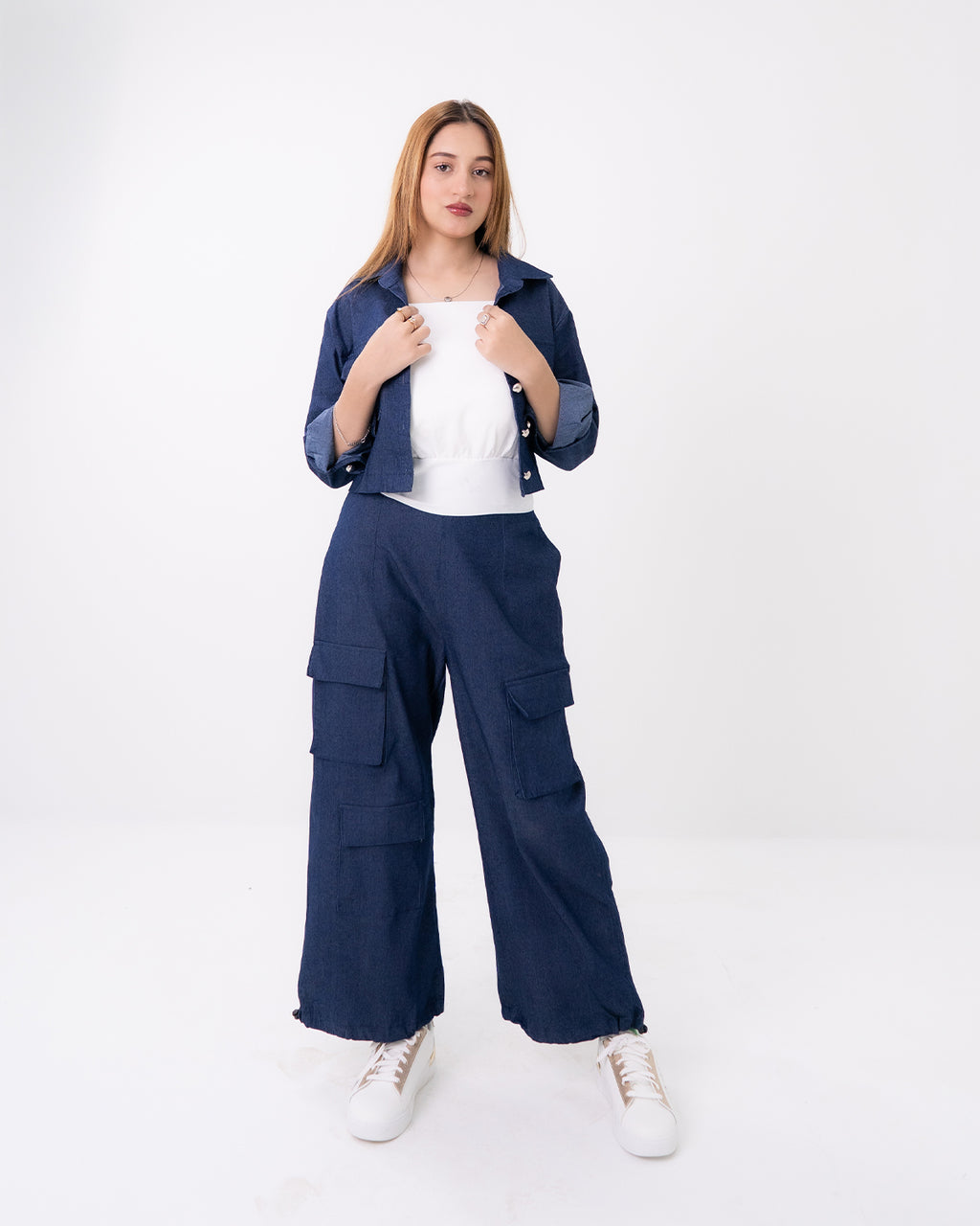 Navy Denim Cargo Co-ord Set (3pcs)