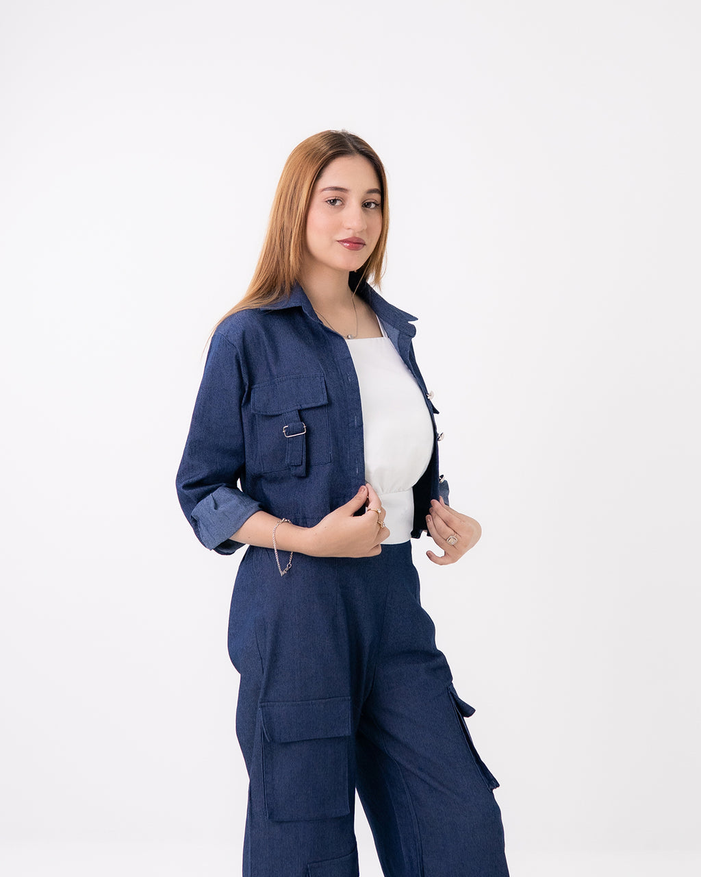 Navy Denim Cargo Co-ord Set (3pcs)