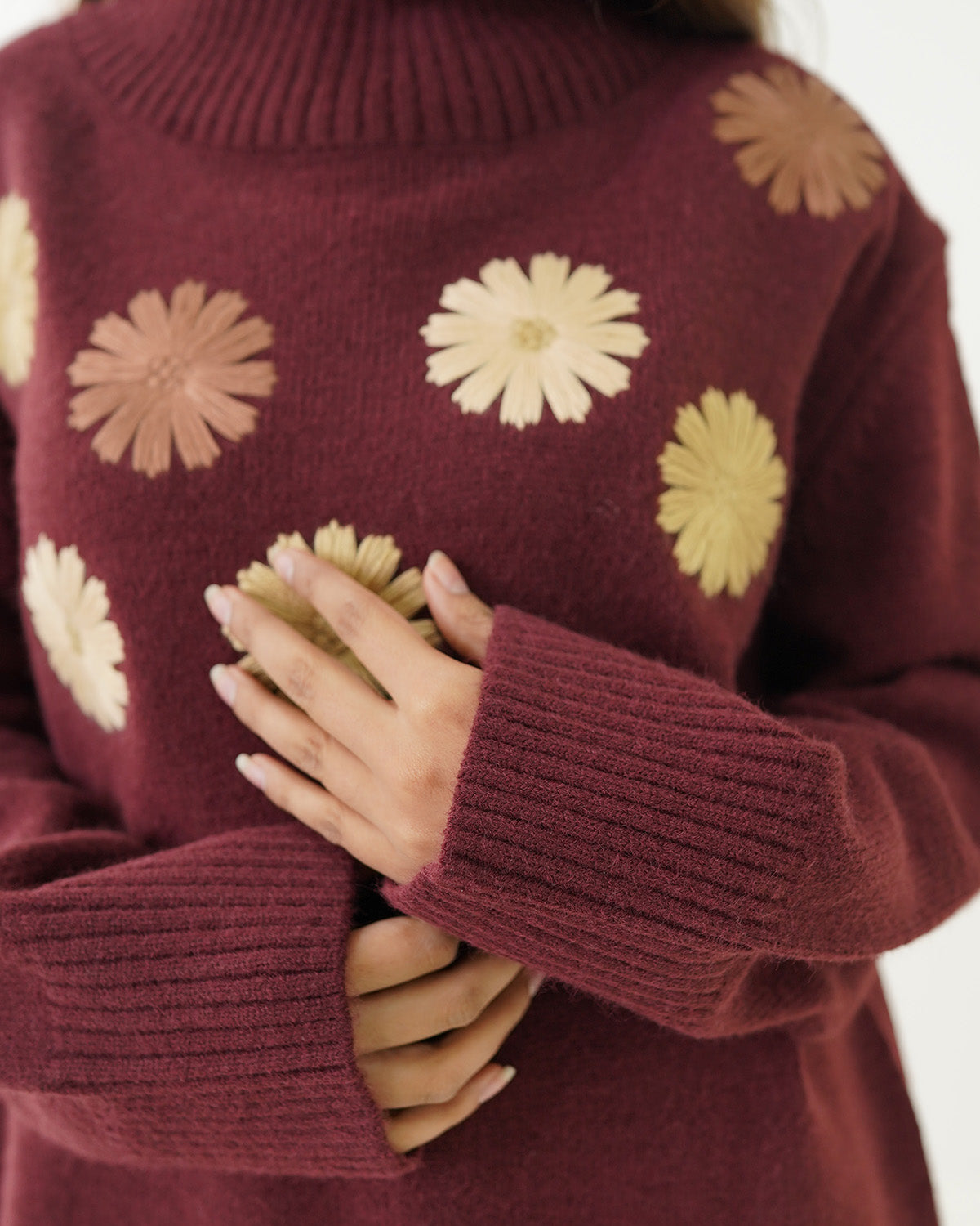 Maroon Floral embroidered Sweater