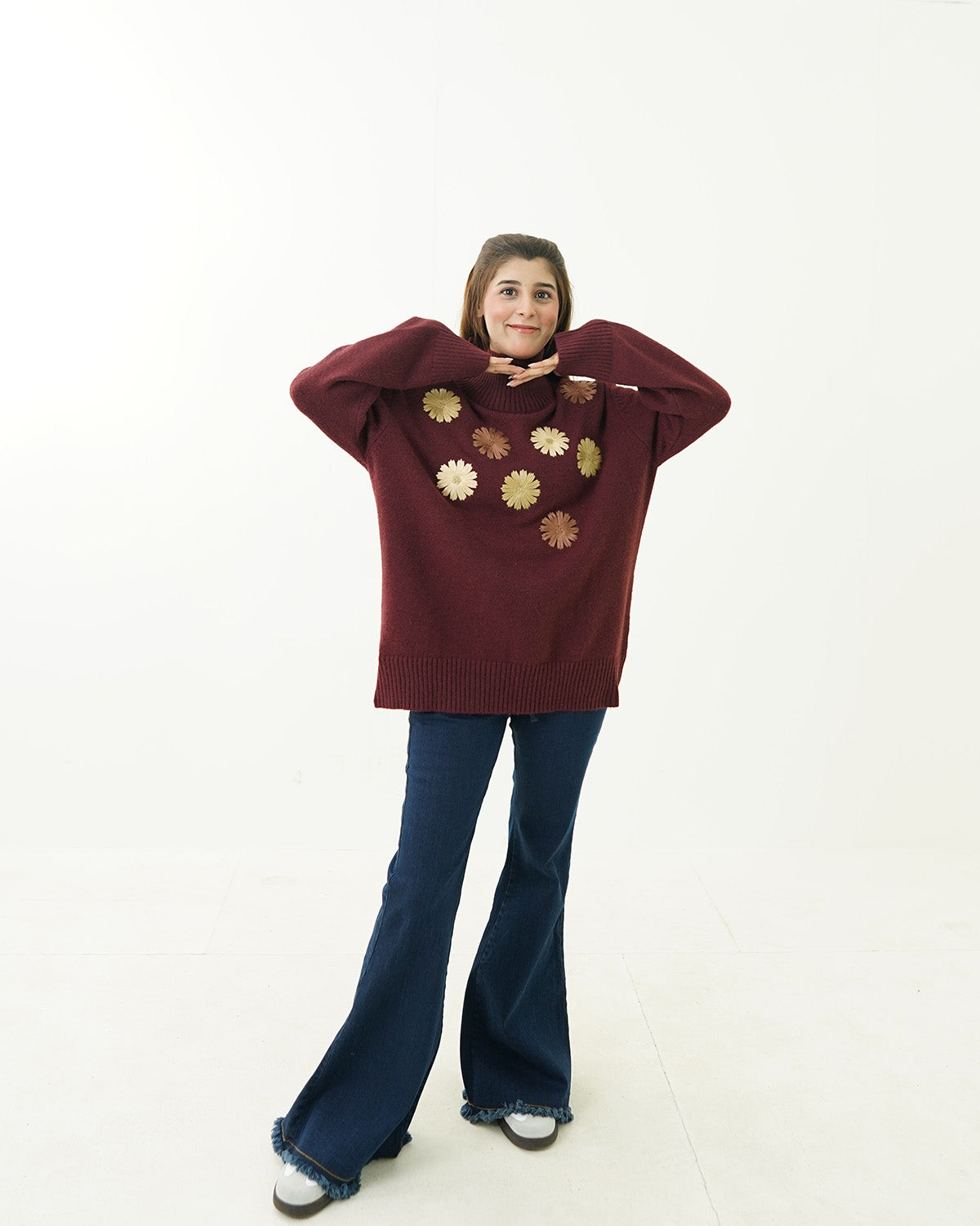 Maroon Floral embroidered Sweater