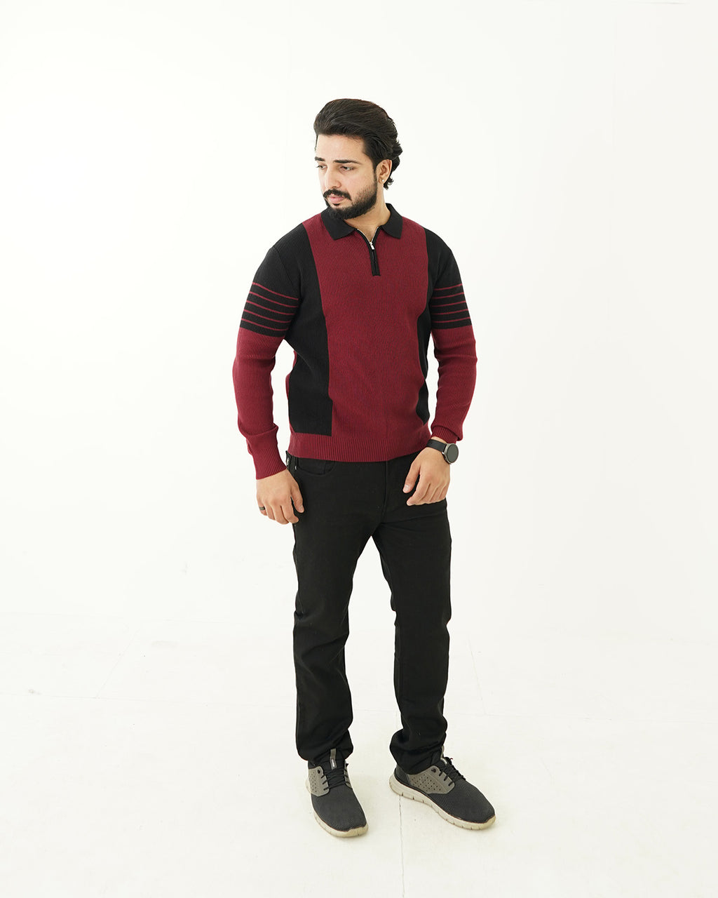 Red Panel Polo Sweater