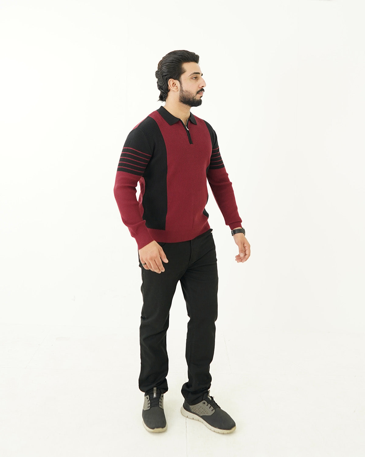 Red Panel Polo Sweater