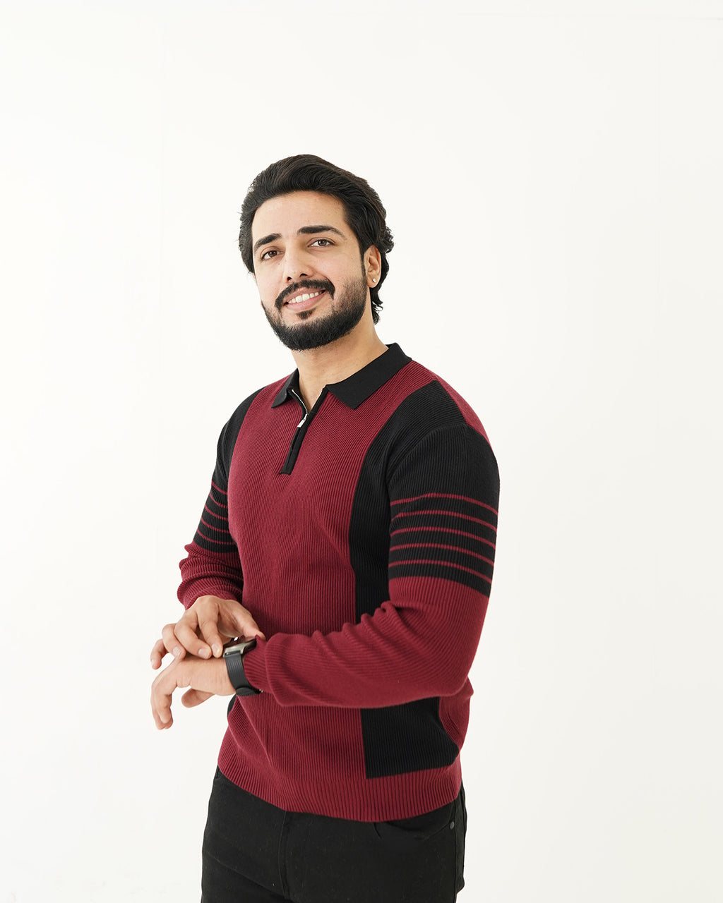 Red Panel Polo Sweater