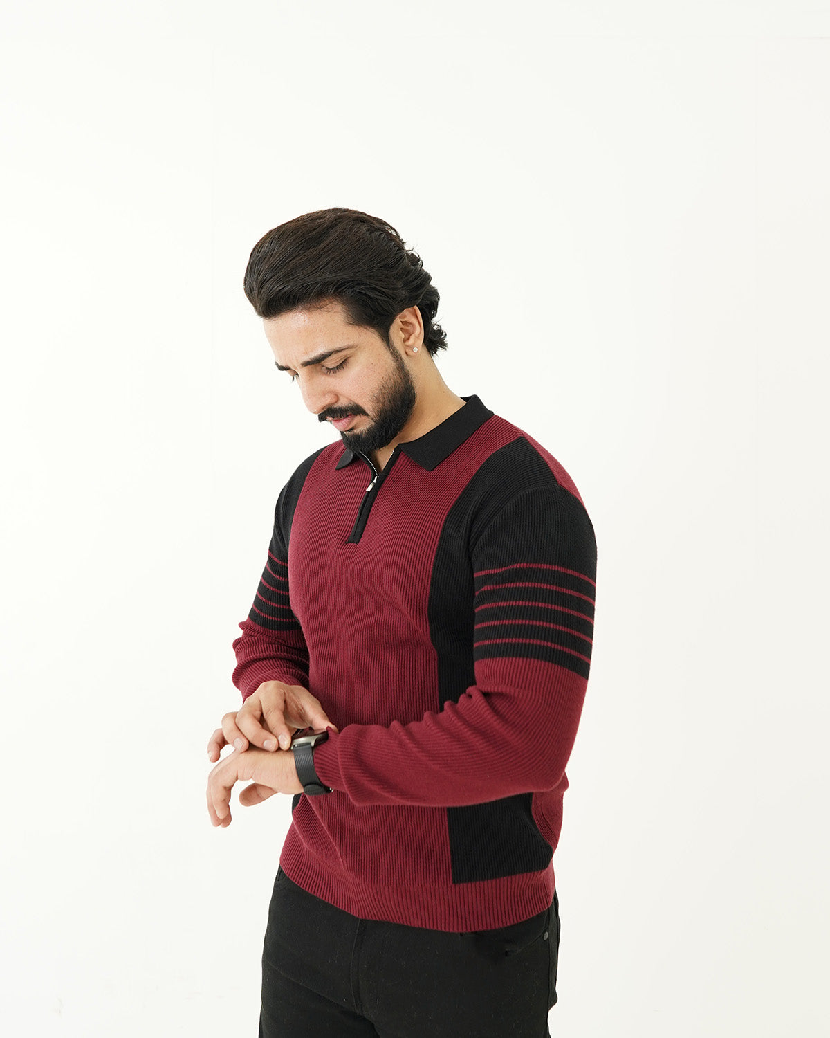 Red Panel Polo Sweater