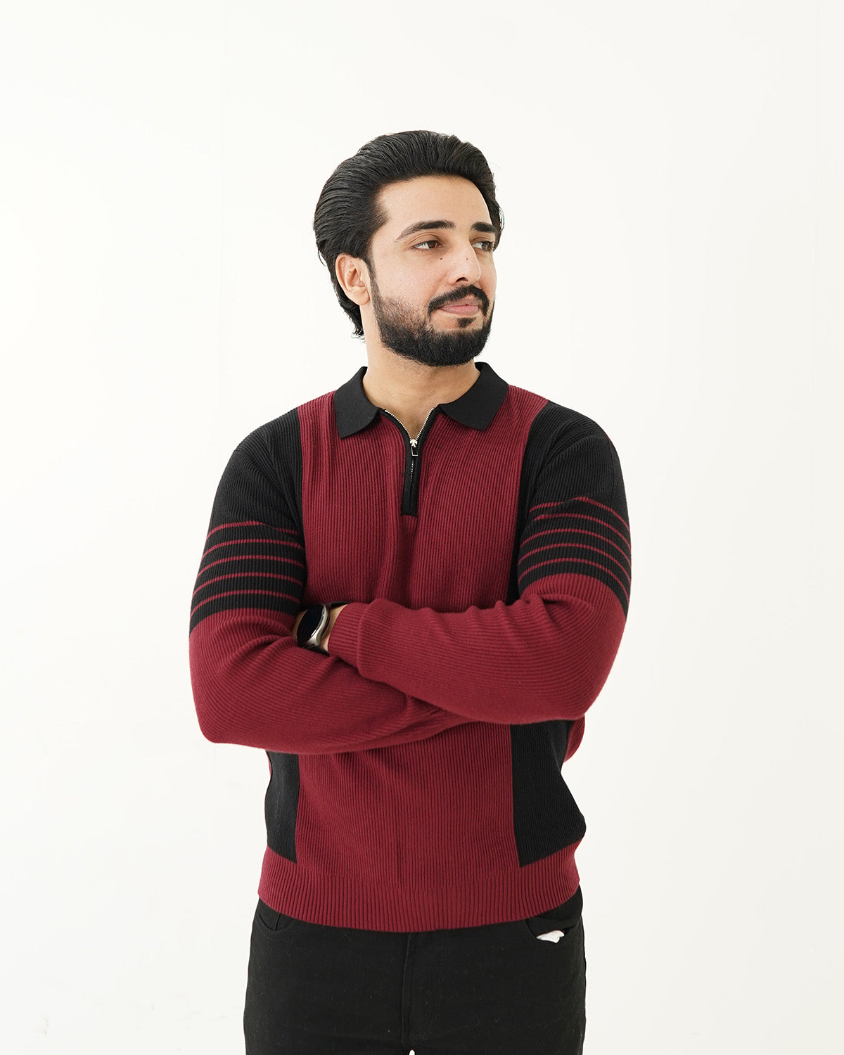 Red Panel Polo Sweater
