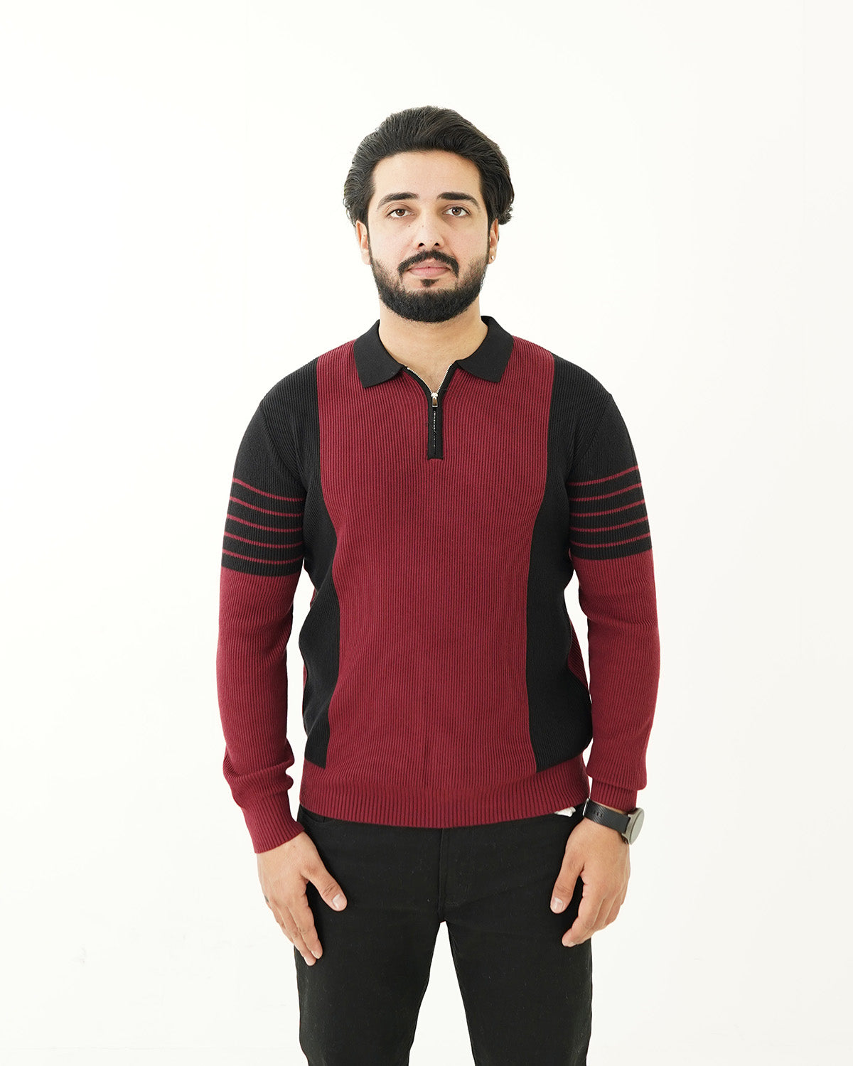 Red Panel Polo Sweater