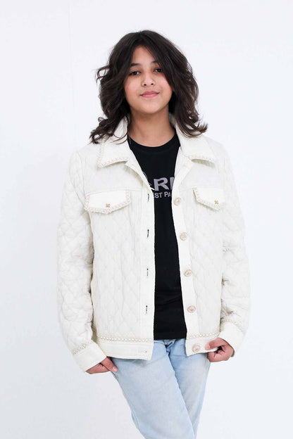 Girls' White Quilted Jacket