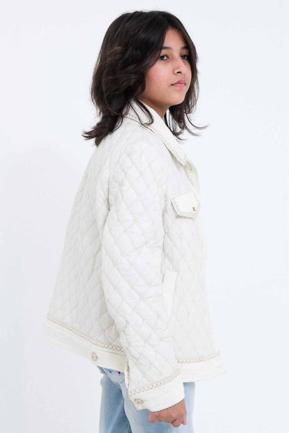 Girls' White Quilted Jacket