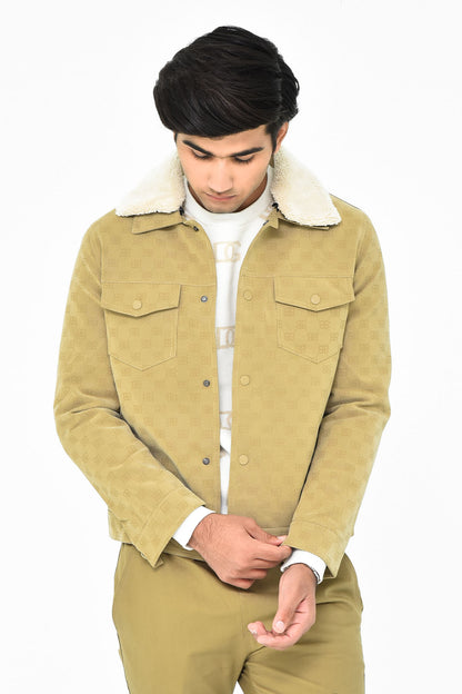 Men's Tan Sherpa-Lined Denim Jacket