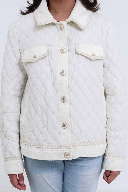 Girls' White Quilted Jacket