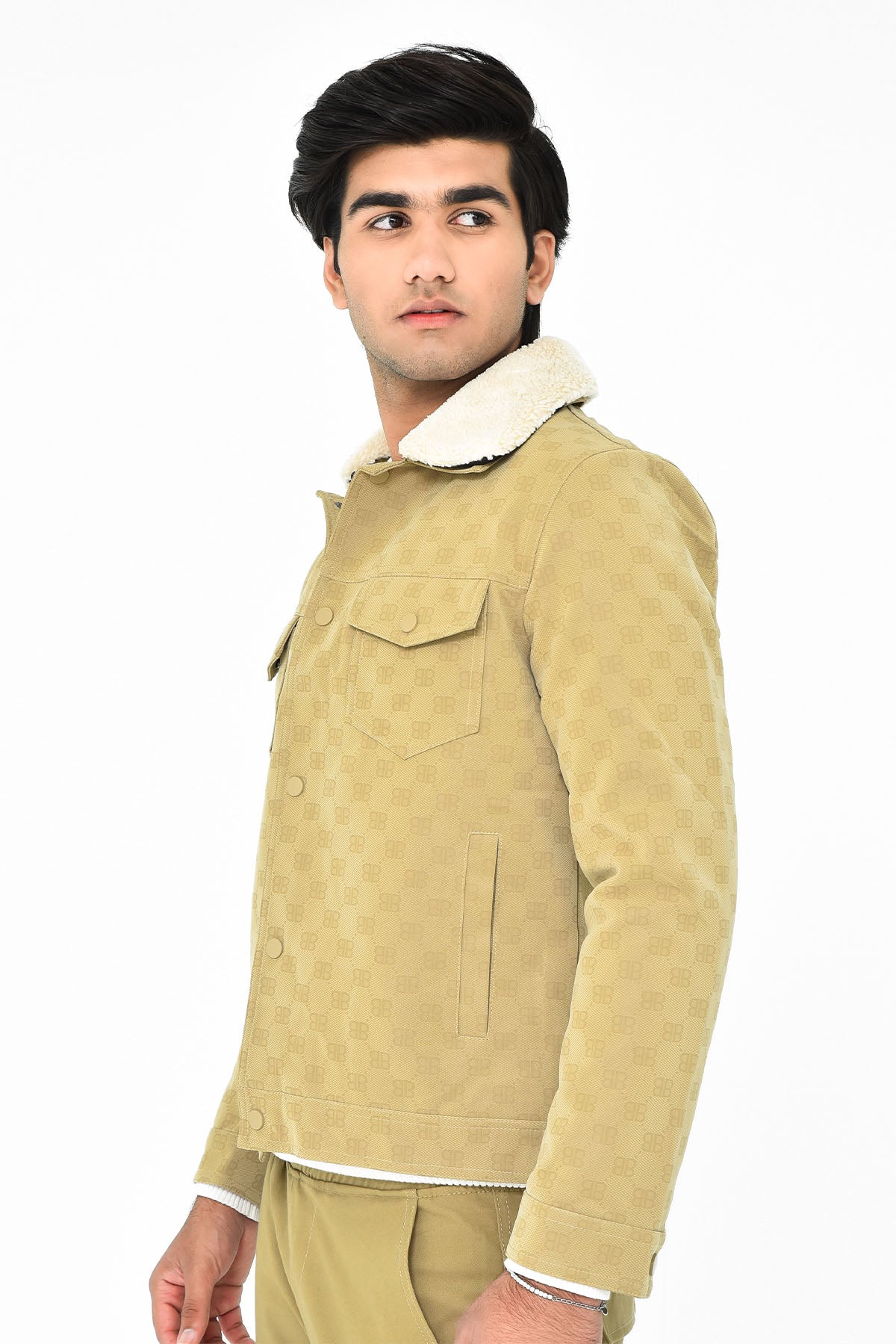 Men's Tan Sherpa-Lined Denim Jacket