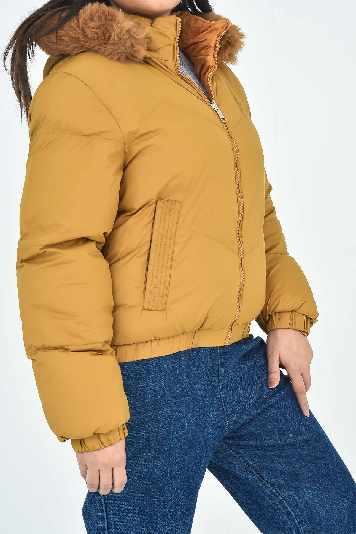 Women's Mustard Hooded Puffer Jacket