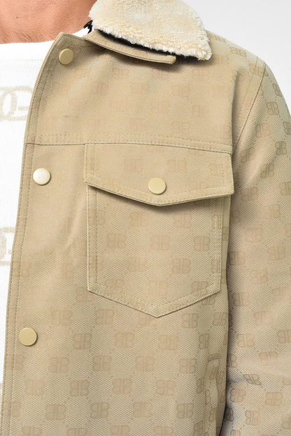 Men's Beige Sherpa Collar Denim Jacket