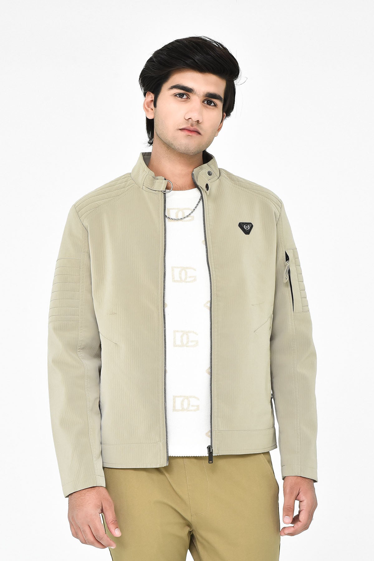 Men's Beige Biker Jacket