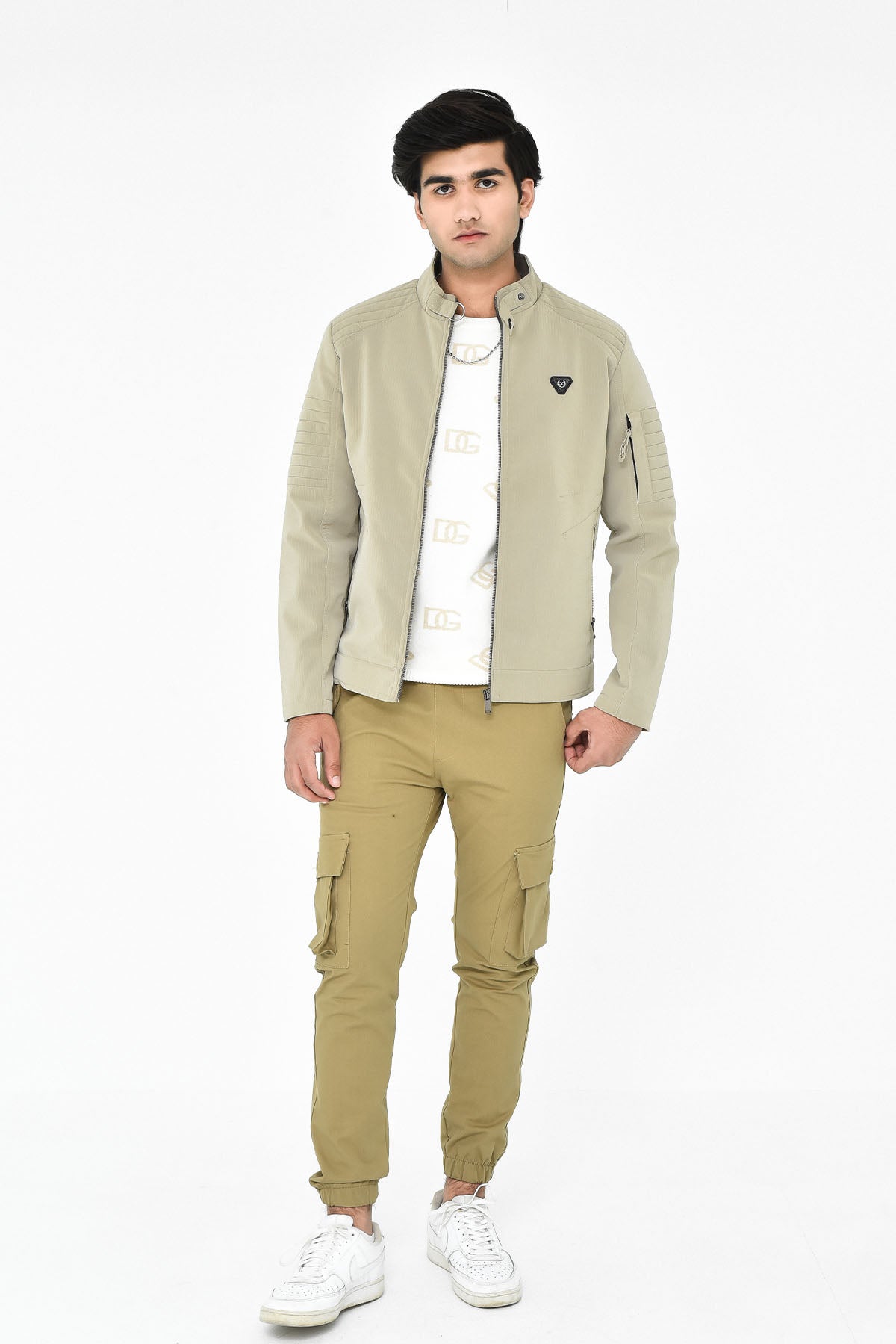 Men's Beige Biker Jacket