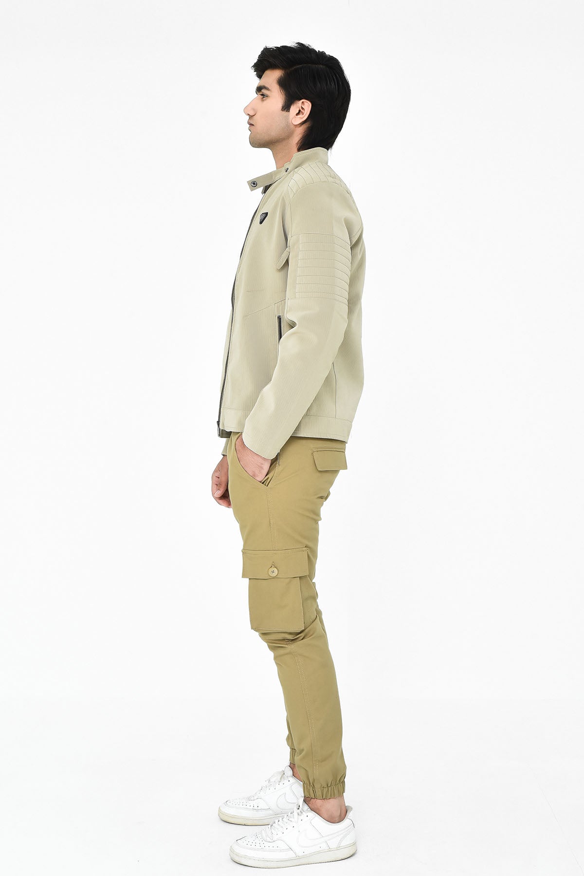 Men's Beige Biker Jacket