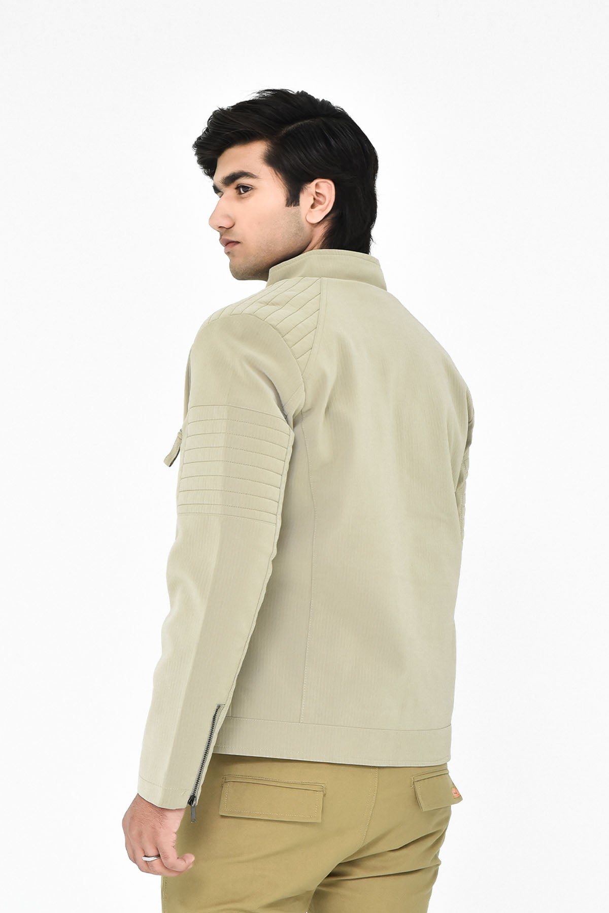 Men's Beige Biker Jacket