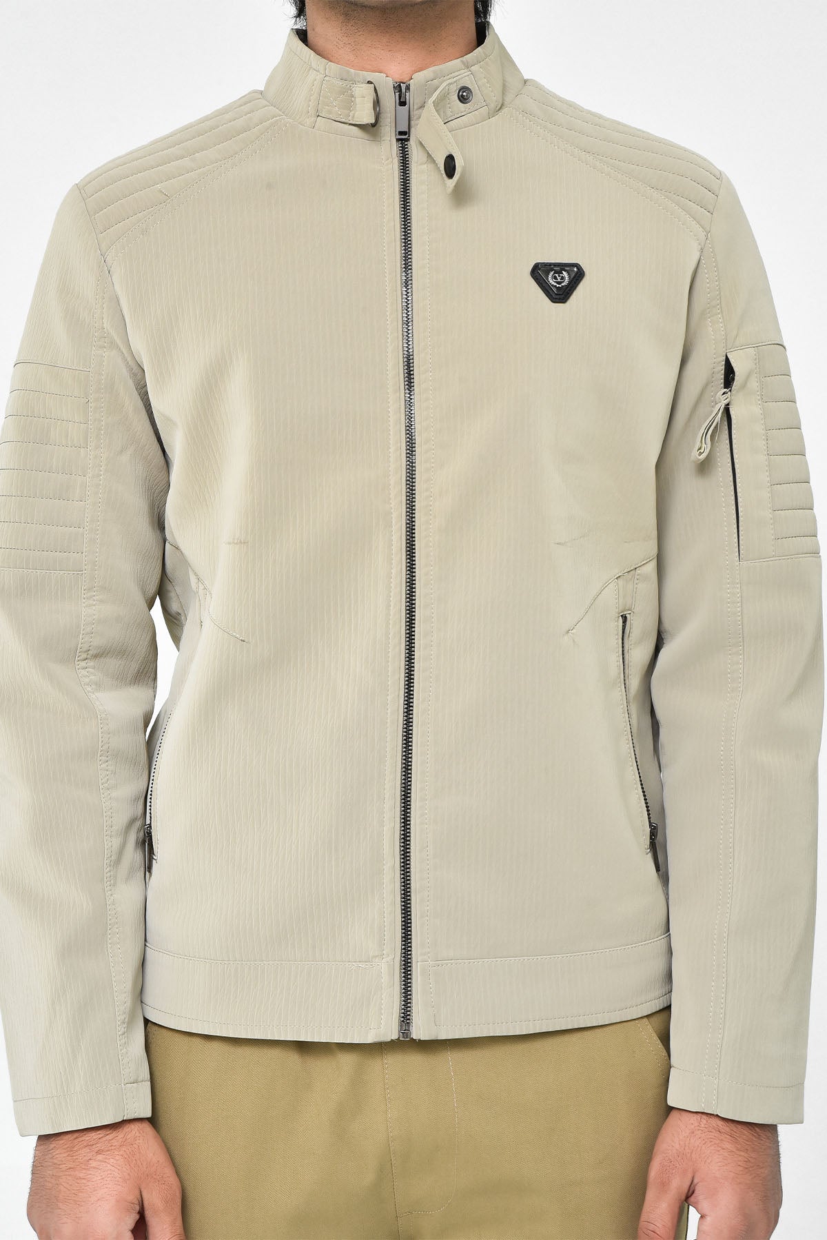 Men's Beige Biker Jacket