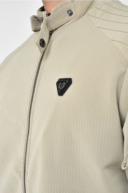 Men's Beige Biker Jacket