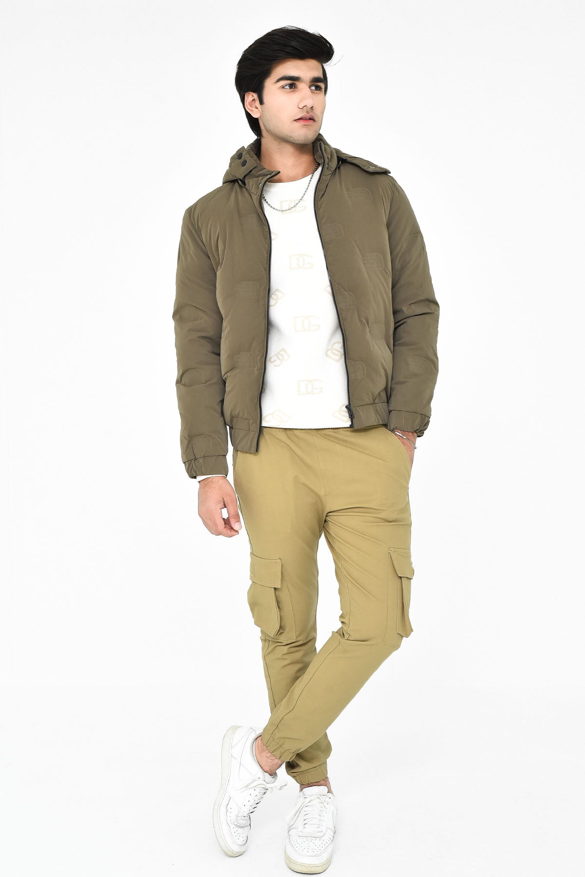 Men's Olive Hooded Puffer Jacket