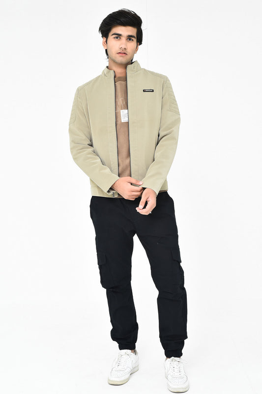 Men's Beige Stand Collar Jacket