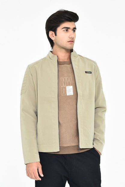 Men's Beige Stand Collar Jacket