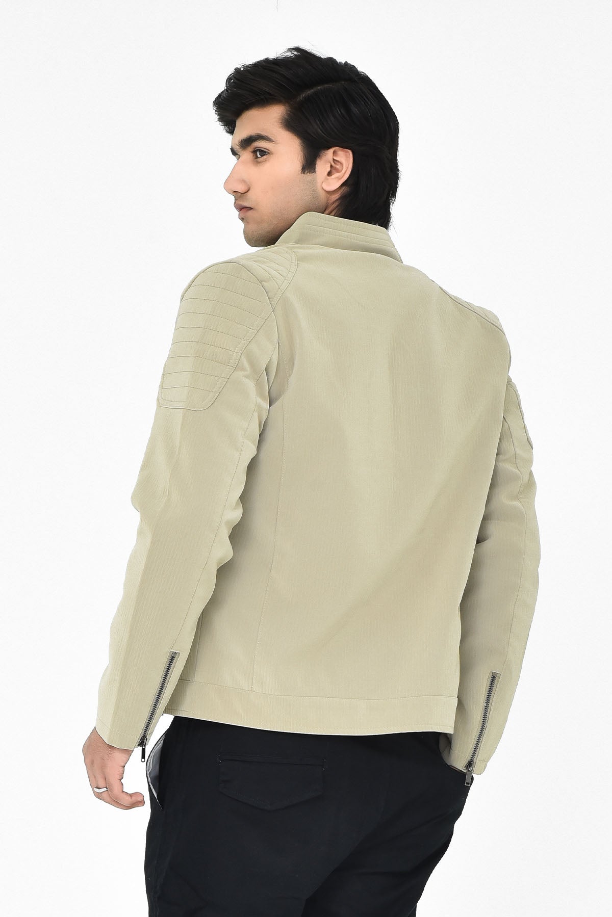 Men's Beige Stand Collar Jacket