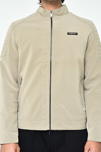 Men's Beige Stand Collar Jacket